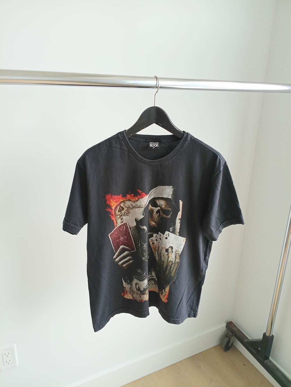 Oficina Rock Grim Reaper T-Shirt Black Size M Dead Mans Hand Poker Skull